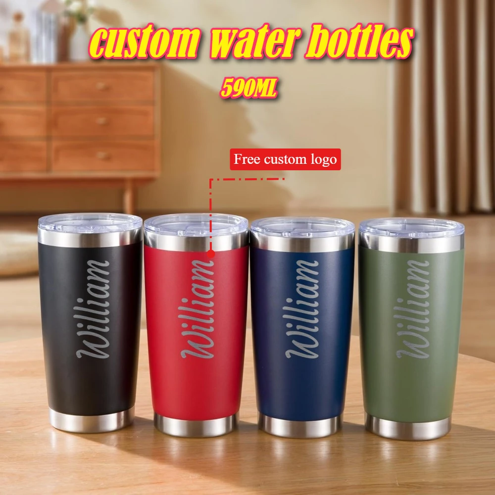 

590ML Custom Stainless Steel coffee thermo, Thermal Water Bottle With Straws Keeps Cold Thermos water bottle personalized gifts