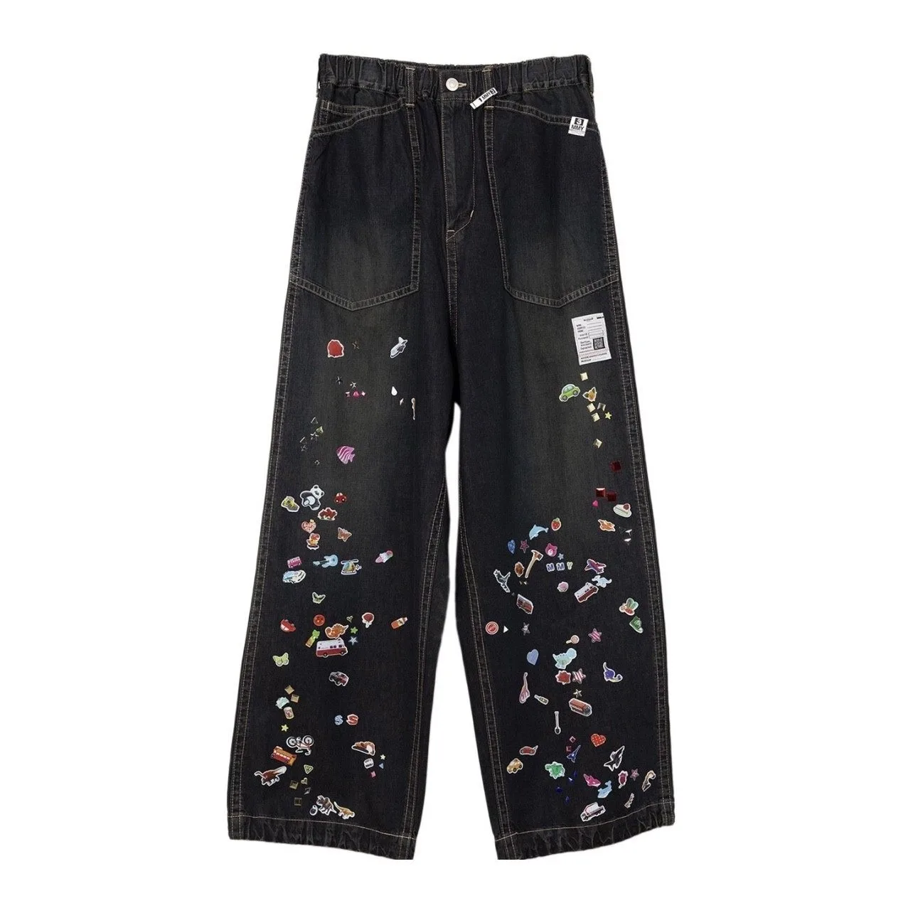 

Japan Style MMY Sanyuan MIHARA Japanese Washed Water Distressed Fun Printed Denim Wide Leg Pants for Men
