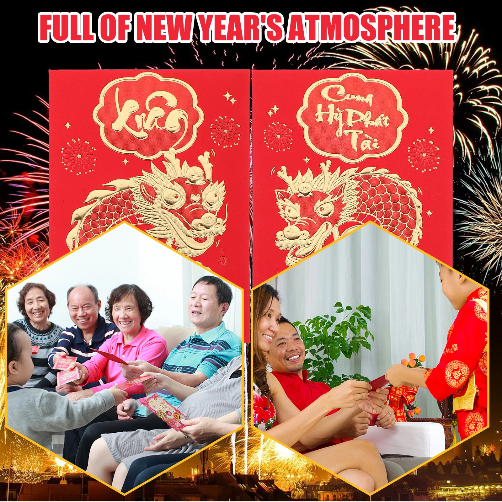 12Pcs Red Money Envelopes Chinese Style Lucky Cash Packets for New Year Birthday Spring Festival Year of Dragon 2024 Red Packets
