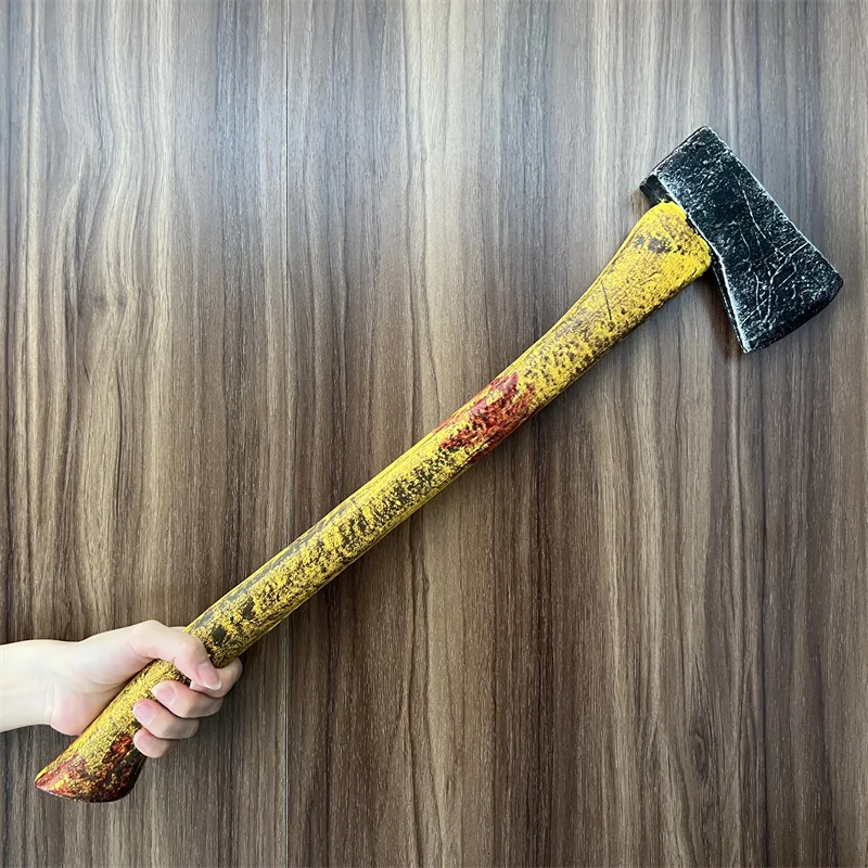 57cm Long Handle Logging Axe Bloodstained Scary Fire Axe PU Rubber Axe Safety PU Rubber Game Halloween Scare Props