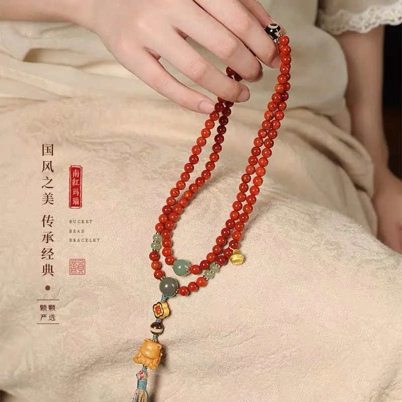 

Оригинальный браслет Benmingnian в китайском стиле с южным красным агатом Bodhi Tianzhu, литература в этническом стиле, игра на удачу, первые ювелирные изделия