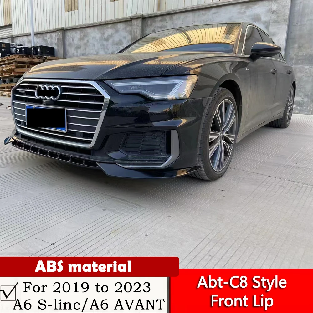 Abt-C8 Style Front Lip For 2019 to 2023 A6 S-line Modification Bodykit Glossy Black ABS Avant A6 Abt Front Diffuser 