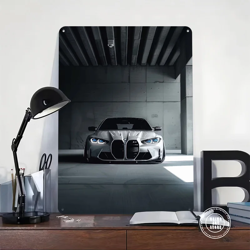 Sleek Silver Sports Car M3 Front View Poster Customized Vintage Metal Signs Wall Art Retro Tin Plaque for Garage Decoration Home