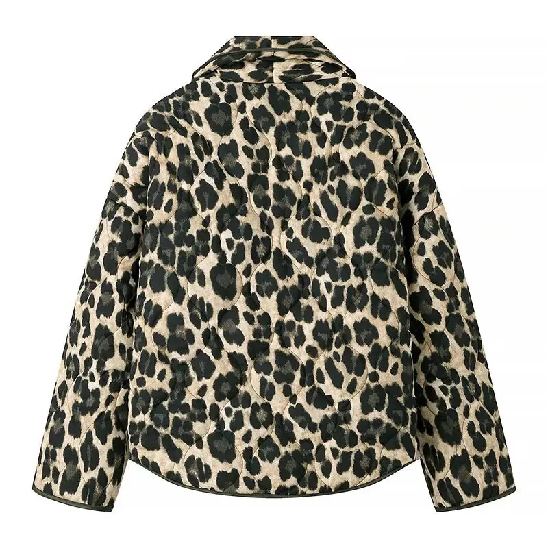 Women Cotton-padded Coat Vintage Leopard Printed Plus Size Keep Warm Jacket Autumn Winter