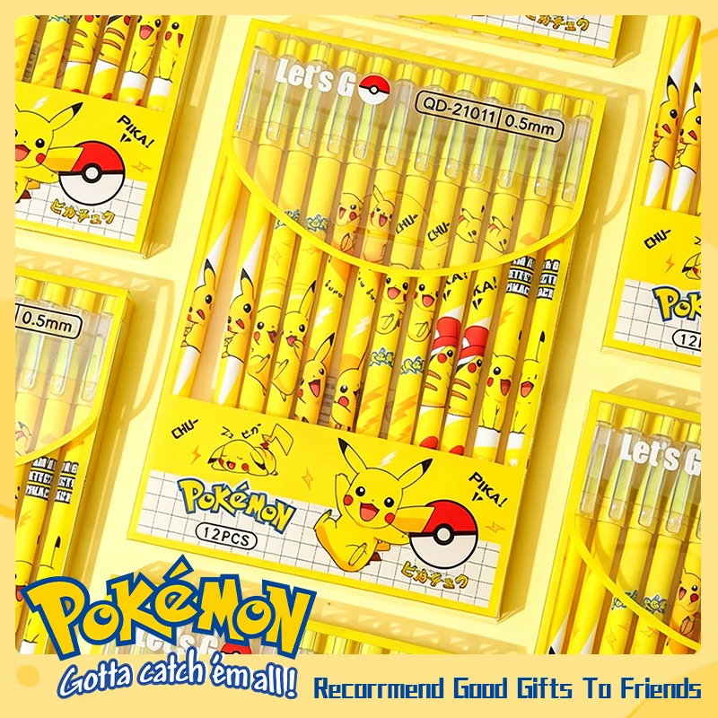 Lot de 12 stylos effaçables Pokémon Pikachu 0,5 mm – Mignons, style dessin animé, fournitures scolaires, vente chaude, cadeau de rentrée scolaire pour enfants et étudiants