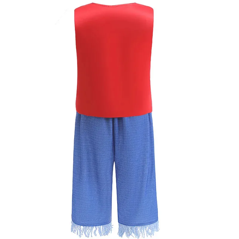 Цельный костюм для косплея, аниме Луффи, король пирата, комплект из двух предметов, игрушка для ролевых игр, детский сценический костюм для ролевых игр, ткань