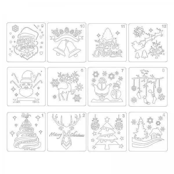 2x 12 Pieces Christmas Stencils Templates Merry Christmas Christmas Reusable Templates Painting for Door, Rustic Home Porch DIY