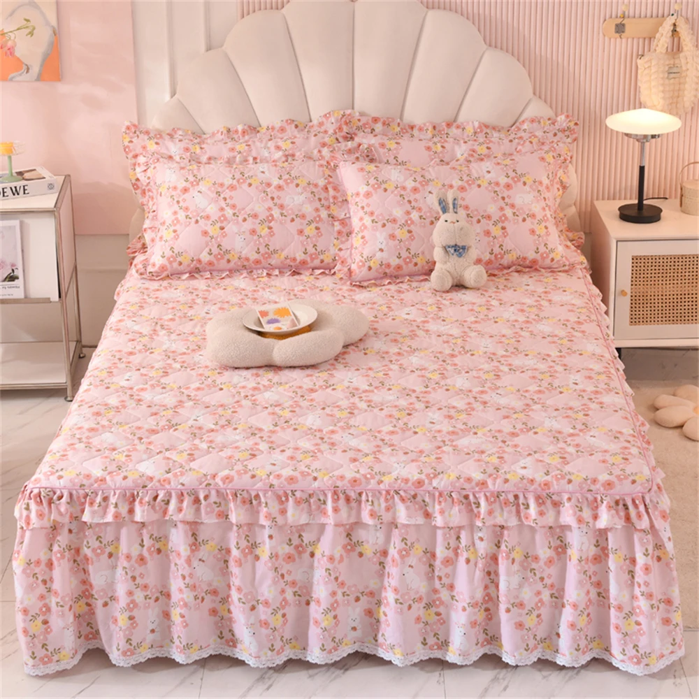 

100% Cotton Bed Skirt Mattress Cover Protector Bedspread Bed Cover King Bed Skirt falda de cama with Ruffles Bedsheet Bedding