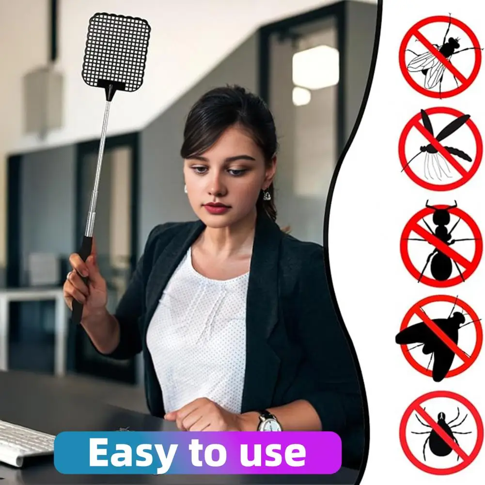 Extendable Fly Swatter Stainless Steel Telescopic Handle Insect Swatter Portable Mosquito Control Swatter for Insects Indoor Out