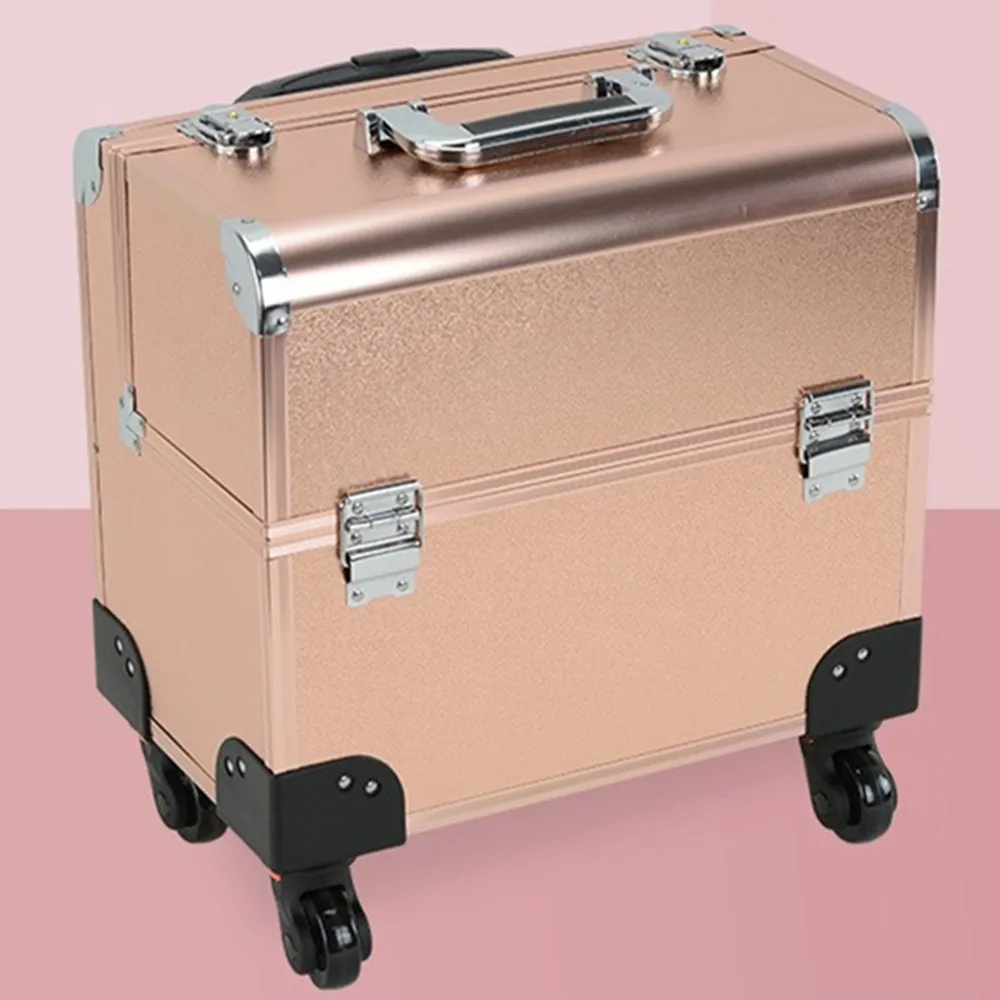 Aluminum Frame Trolley Cosmetic Case 4 Wheeled Suitcase Foot Bath Travel Storage Box Make Up Bag Makeup Handbag Pull Rod Luggage