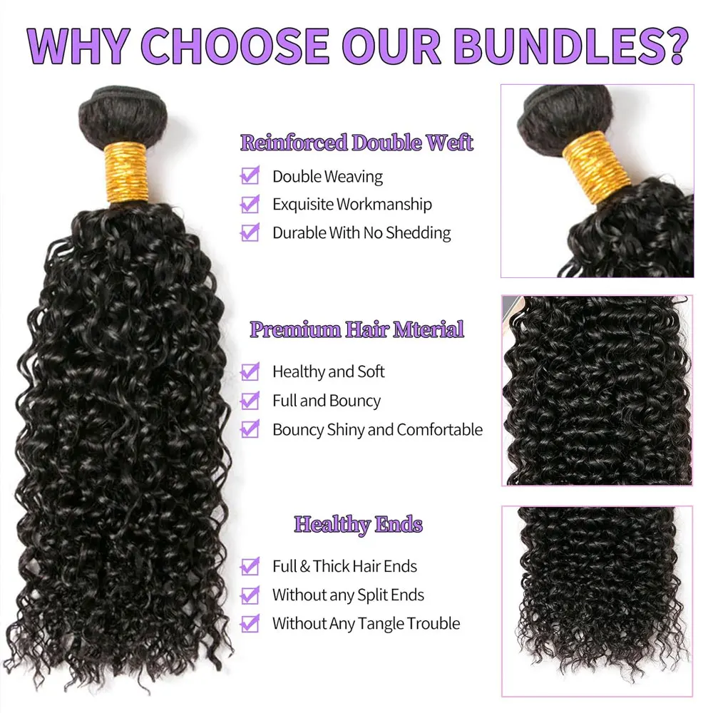Tief gelockte Echthaar-Bündel, Kinky Curly Haarbündel, Brasilianisches Rohhaar zum Weben, 12-34 Zoll Echthaar, Burmesische Lockige Haarbündel – Detail 3