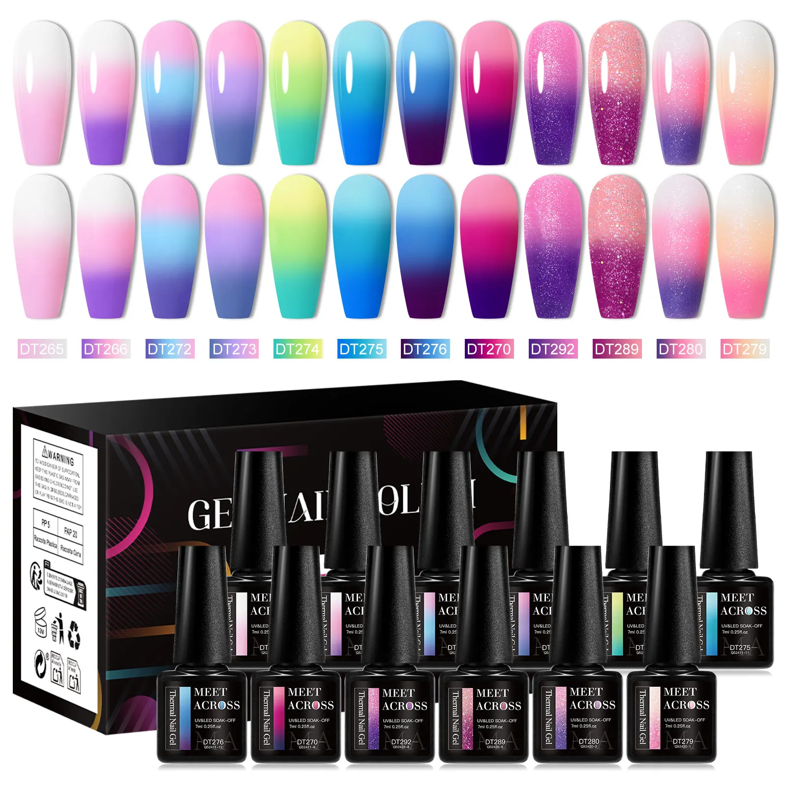 12pcs Thermal Gel Nail Polish Set Temperature Color Changing Semi Permanent Soak Off UV Gel Varnish For Winter Nail Supplies DIY
