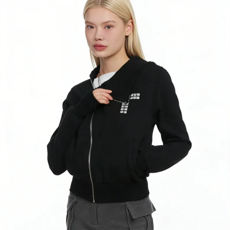 

Новые японские и корейские модели с воротником-стойкой, повседневный и удобный дизайн с диагональной молнией, узор с горячим тиснением, декоративные элементы в виде ивовых веток.