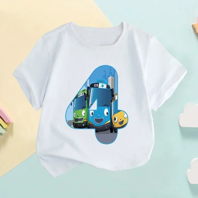 Tayo the Little Bus Cartoon Number Bow Kids T shirt Girls Clothes 1 2 3 4 5 6 7 8 9 Years Birthday Baby Boys T-Shirts,HKP2766