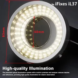 iFixes iL37 Microscope Polarized Ring Lights Ultra-bright 96 LED Lamp Anti Glare for Phone Soldering Repair Lab illuminators
