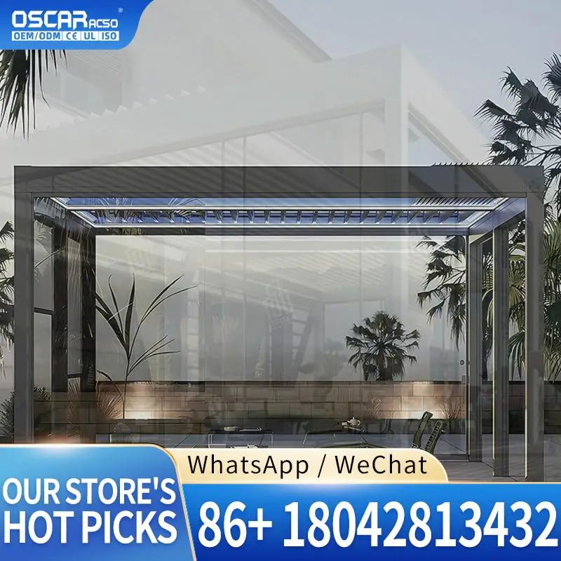 Opening and Closing Roof Louver Gazebo Pagola Metal Aluminum Pergola for Garden Decorations in US Swimming Pool Backyard Louver
