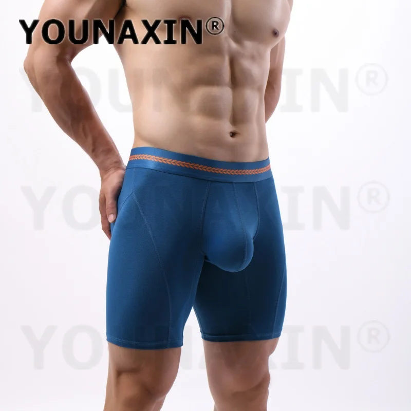 5 Pieces Men's Big Size Cotton Sports Boxer Briefs Long Leg Mid Waist Breathable Comfort Underwear Panties M L XL 2XL YOUNAXIN
