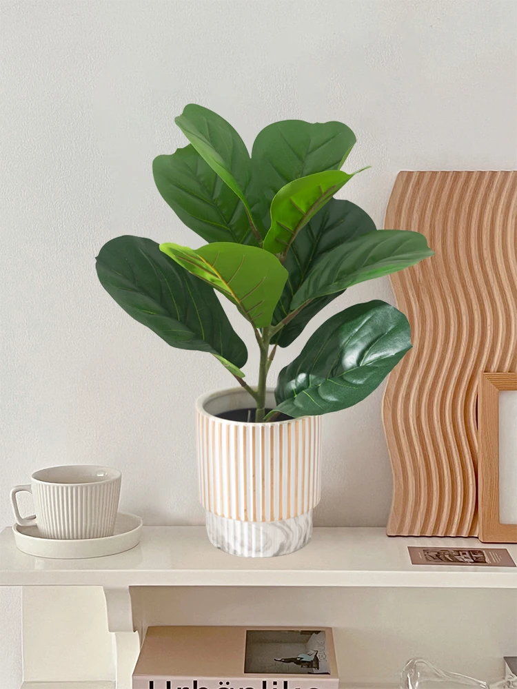 38 cm gefälschter Ficus-Baum, künstliche Geigenblätter, tropische Banyan-Pflanzen, Zweig, Kunststofffeigenbaum, Laub, Kunstgummi für Zuhause und Büro – Detail 4