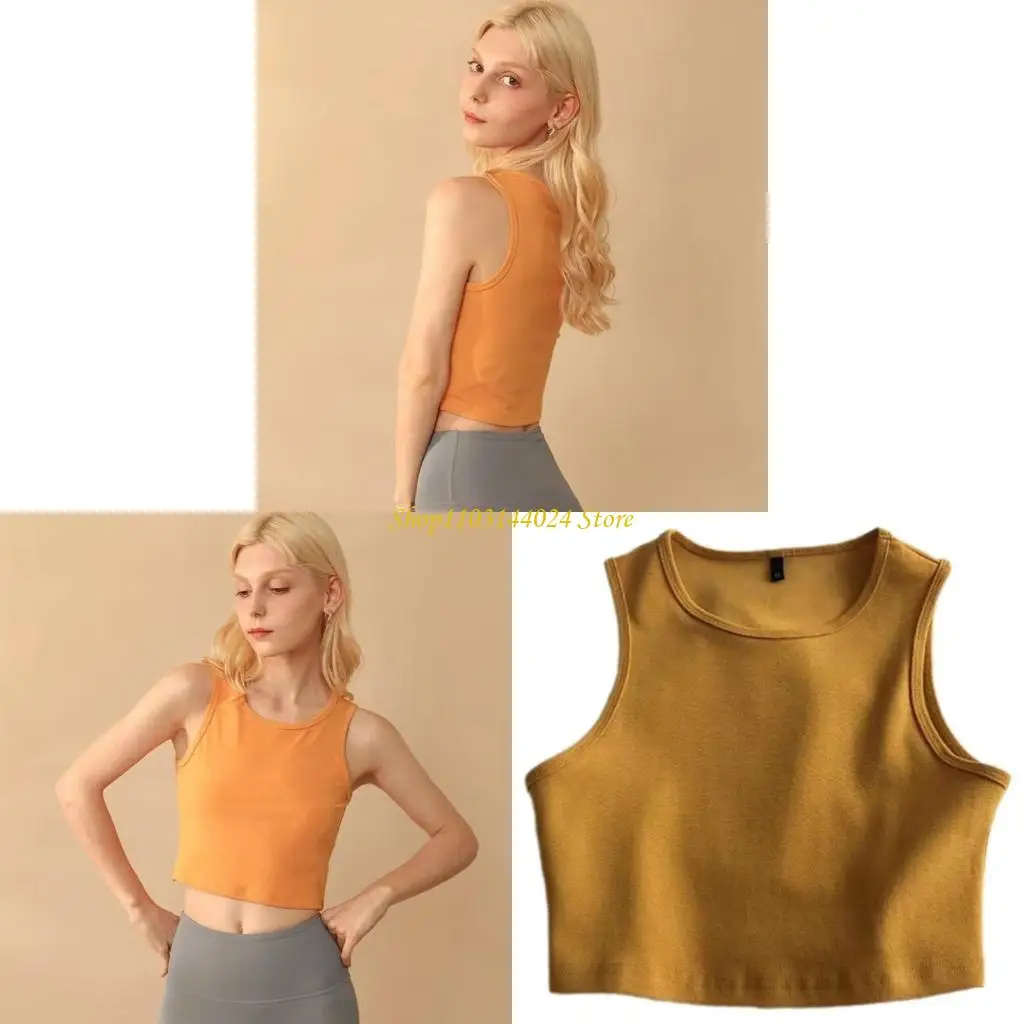 

N5KE Basic Sleeveless Racerback Sports Crop Top for Women Girls Daily Wearing Summer Solid Color Workout Vest Shirt