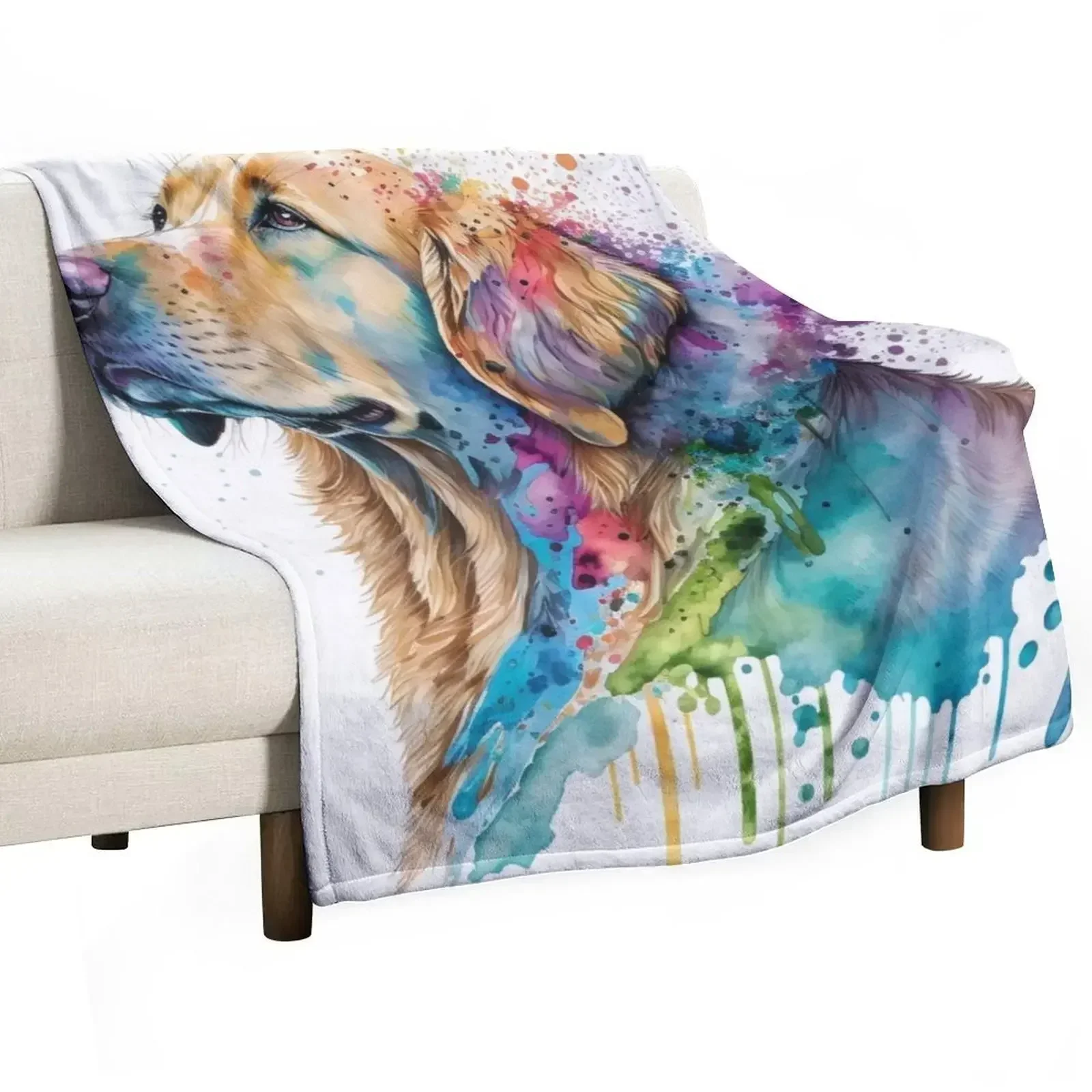 Original Watercolor Golden Retriever Throw Blanket Soft Cozy Blanket for Pet Kids Adults