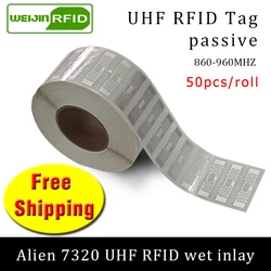 RFID 태그 UHF 스티커, NXP U8 73x20mm 습식 인레이, 915 mhz868 mhz, 860-960MHZ, EPC 6C, 50 개, 접착제 패시브 RFID 라벨, 무료 배송