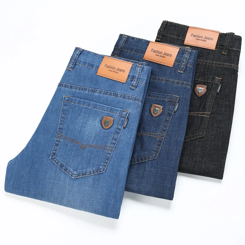 Jeans d'été minces pour hommes, pantalons longs décontractés, droits, vêtements pour hommes d'affaires, bureau, américains, nouveau, 2024