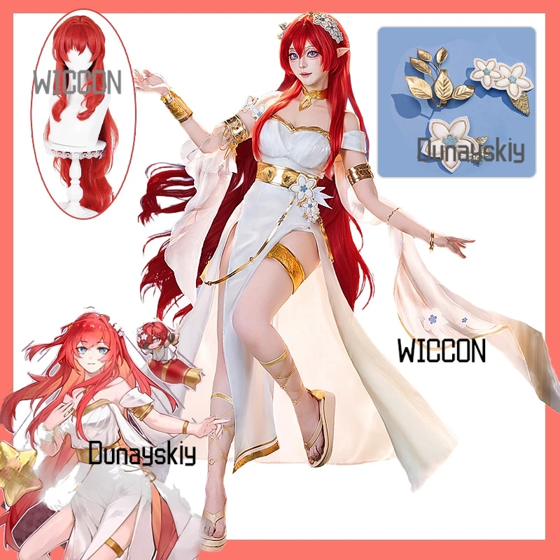 

Honkai Star Rail Tribios Cosplay Costume: Tribios Red Wig and Holy Maiden of Janusopolis Amphoreus Outfit for Women