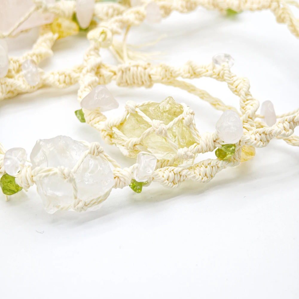 10 Stück verstellbares geflochtenes Kordelnetz, 1 roher Rohstein, Perlenhalter, Seil, Armband, natürlicher Quarzkristall, Heilung, Taschentasche, Armreif – Detail 22