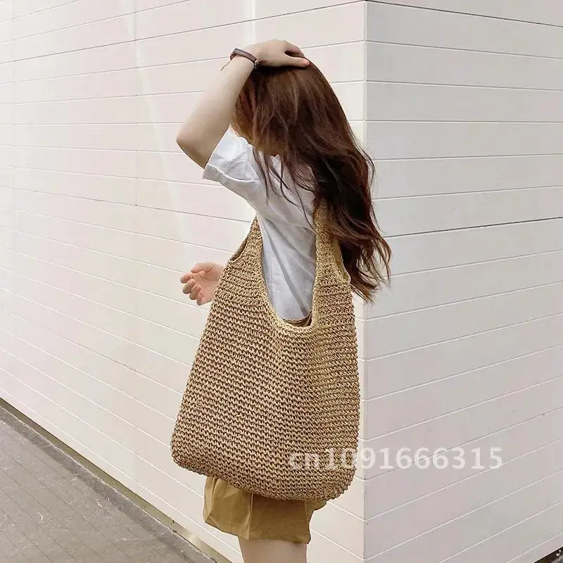 Fashion Straw Women Shoulder Bags Paper Woven Female Handbags Large Capacity Summer Beach Straw Bags Casual Tote Purses