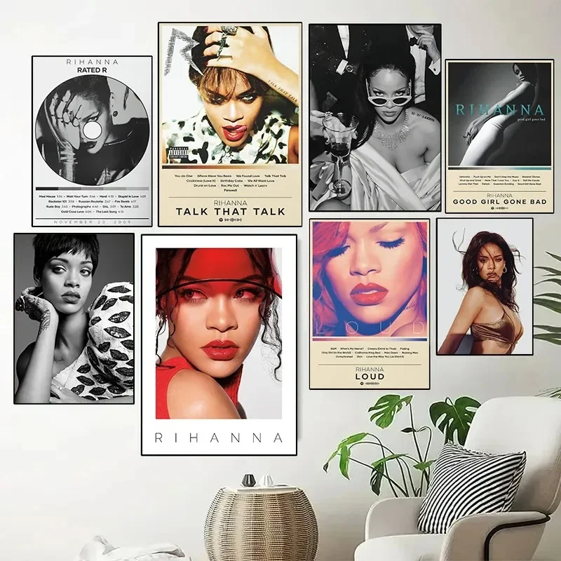 Pinturas en lienzo, imágenes artísticas de pared, famosa cantante Rihanna, cubierta de álbum de música Pop, póster Retro clásico, decoración del hogar