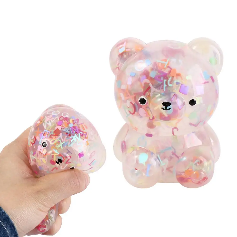 Novelty Toys Cartoon Animals Bear Squeeze Toy Colorful Sequins Soft TPR Gummy Bear Squeezable Bear Toys Kids Gift