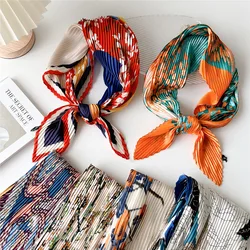 70cm 2023 Bandanas Ladies Floral Shawl Square Scarf Women Vintage Wrap Hijab Female Hair Band Wrist Luxury Headkerchief