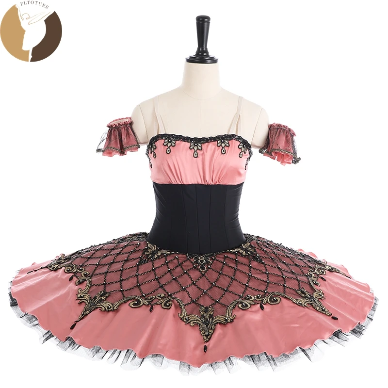 

FLTOTURE Classcial Pink And Black Paquita Pancake Tutu Skirt Professional Custom Made Ballet Costumes For Girls