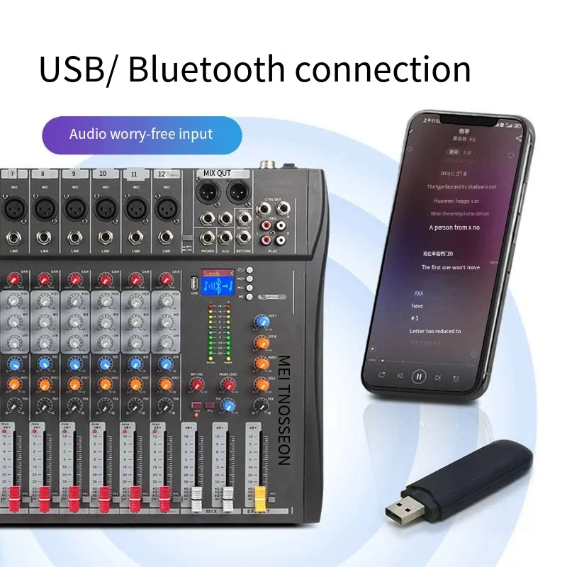 12-Channel Professional Mixer Sound Mixing Console Computer Input USB Audio Mixer Interface Mixing Console Sound Card