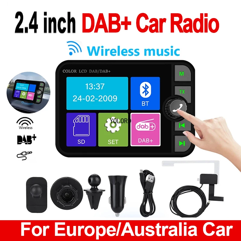 EU AU DAB+ Radio Receiver In Car 2.4inch Screen Stereo Digital Signal Antenna Broadcast Adapter FM Transmitter BT AUX TF Card