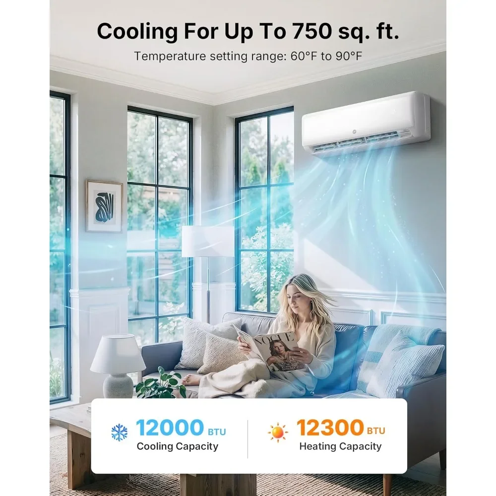Novo Upgrade com Envio nos EUA: Ar Condicionado Mini Split e Bomba de Calor de 12000 BTU, 22 SEER2, 115V, Controle Inteligente WiFi para Ambientes de até 750 pés quadrados