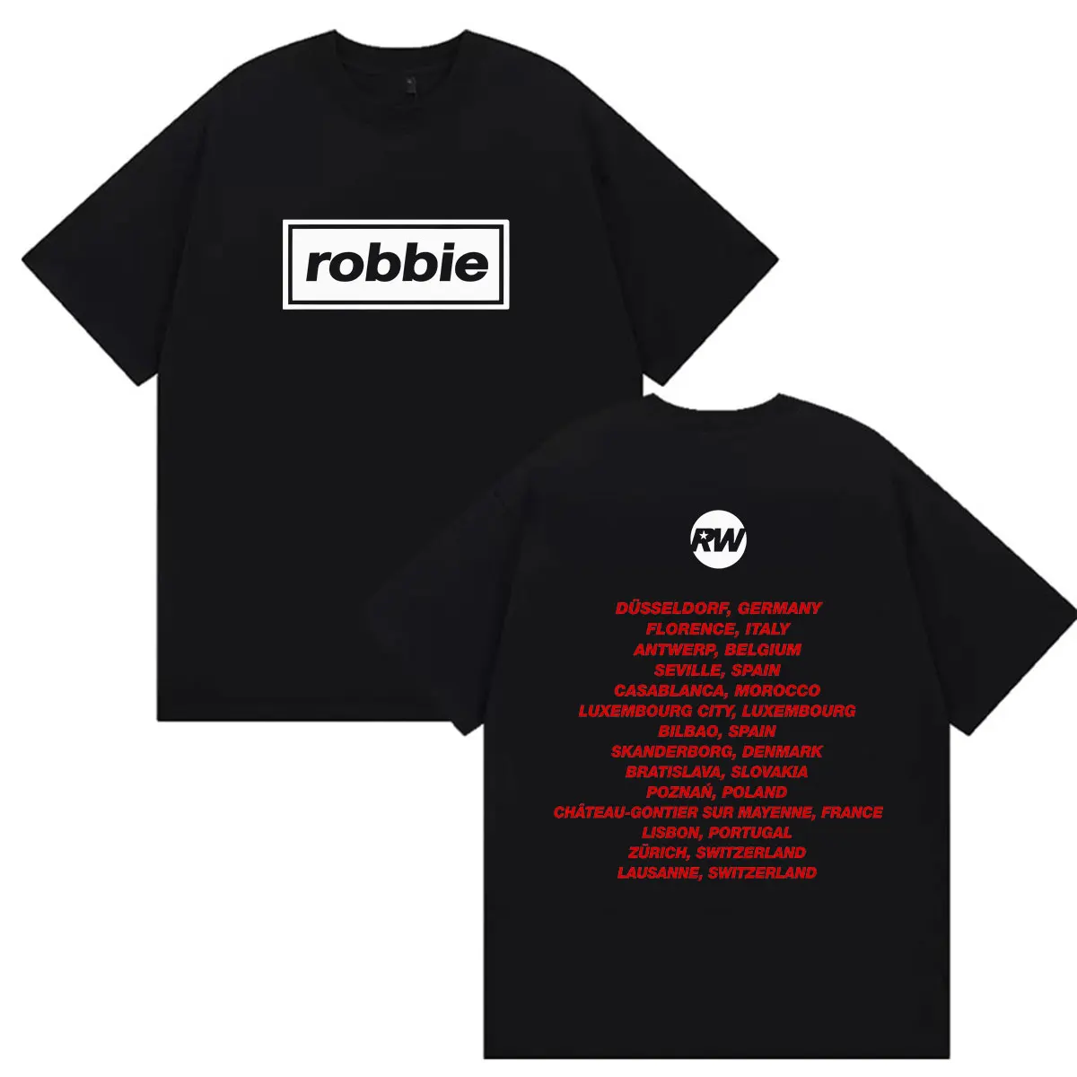 Robbie Williams Tour 2026 Print T-Shirt Herren Damen Kleidung Mode Pop Kurzarm T-Shirt Vintage Hochwertige Baumwoll-T-Shirts