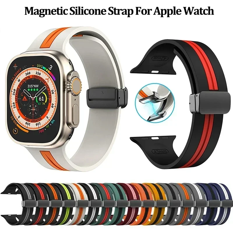 Magnetic Strap For Apple watch Silicone Bracelet Ultra 2 band 44mm 45mm 49mm 40mm 41 42mm 38mm iWatch Series 9 8 7 6 5 SE correa image 2
