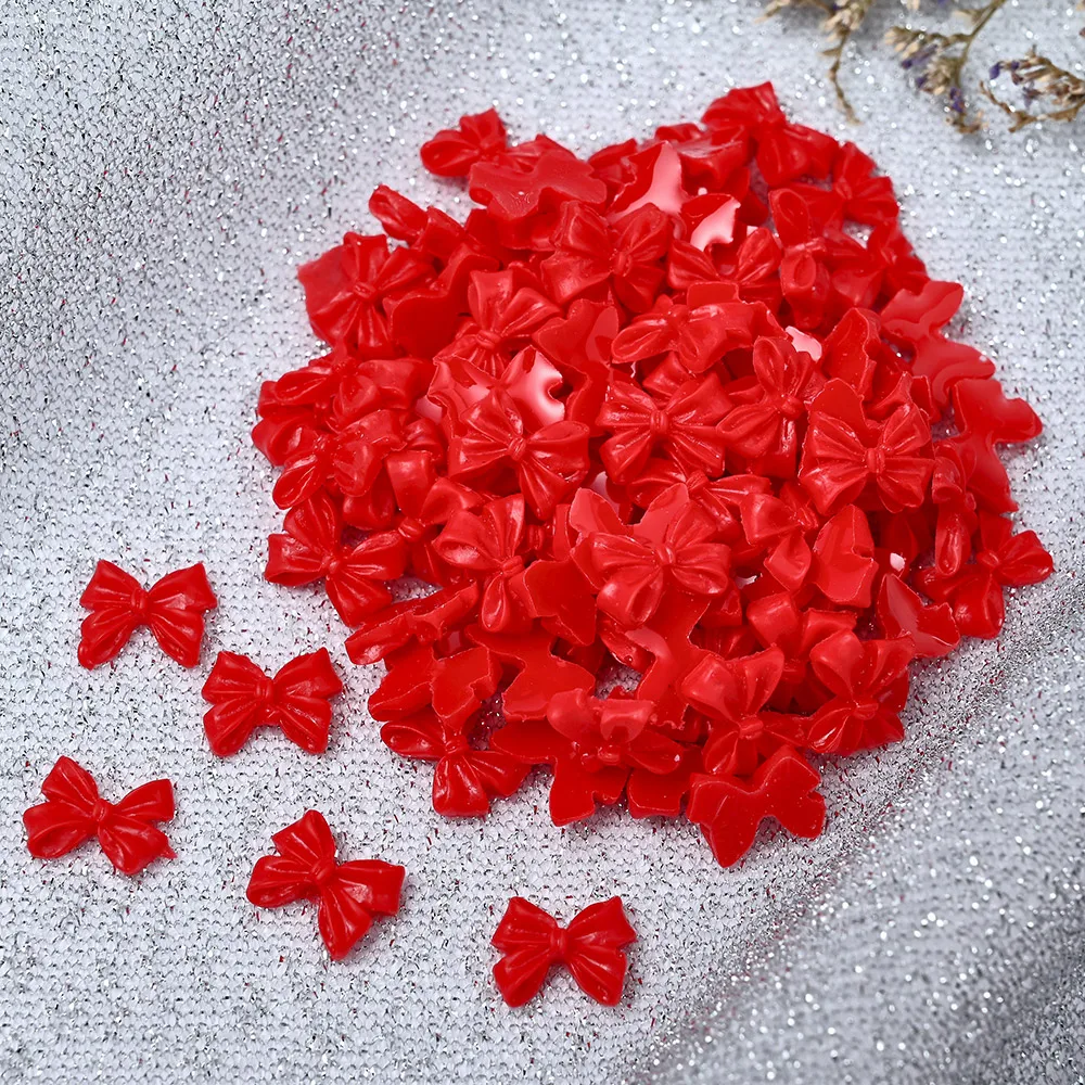 100Pcs Pink White Ribbon Bow Nail Charms 3D Resin Cream Color Bowknot Rhinestone Kawaii Korean Nail Supplies Manicure Design