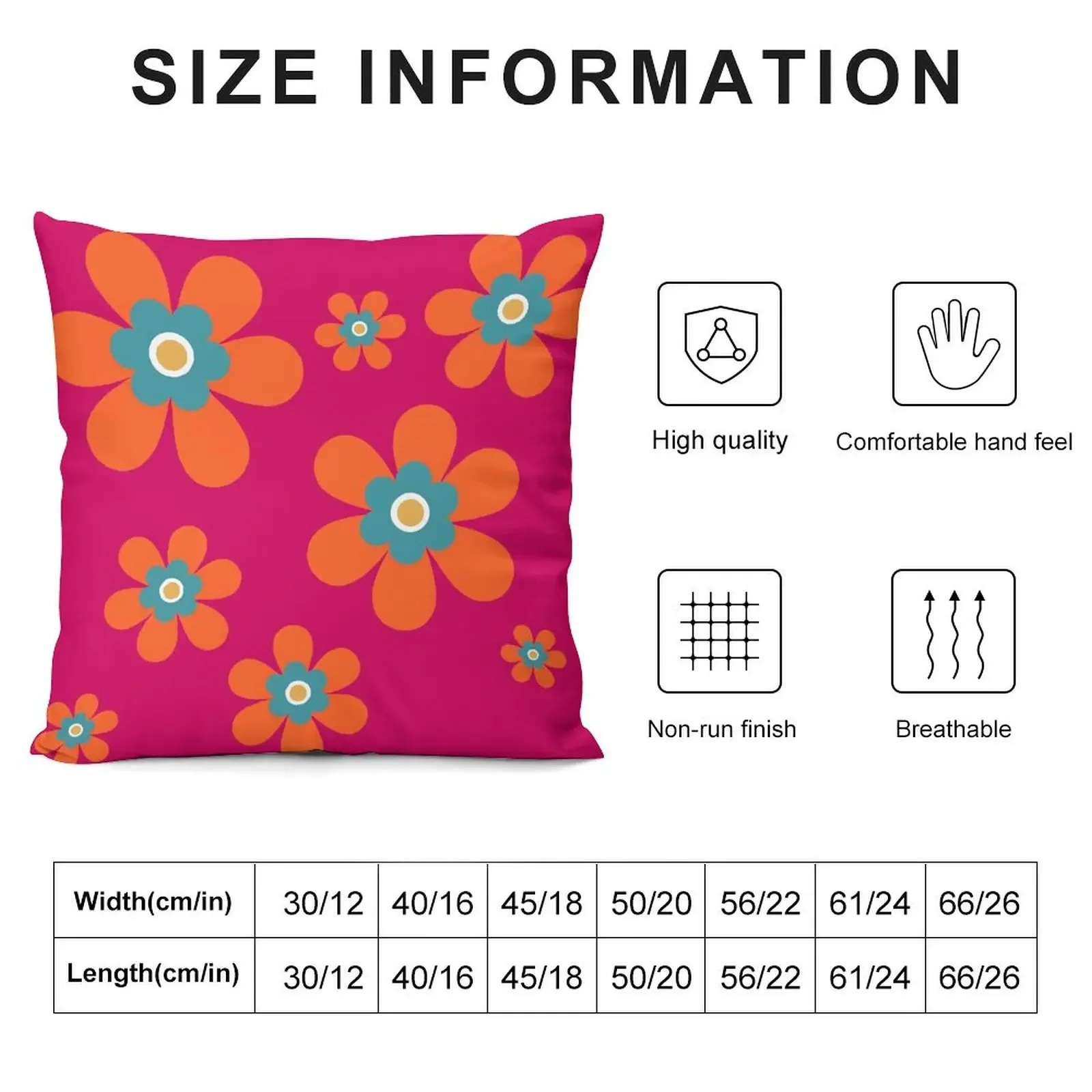 Cute retro 70s colorful autumn flower power bright orange and hot pink graphic pattern. Caroline Laursen Original Throw Pillow