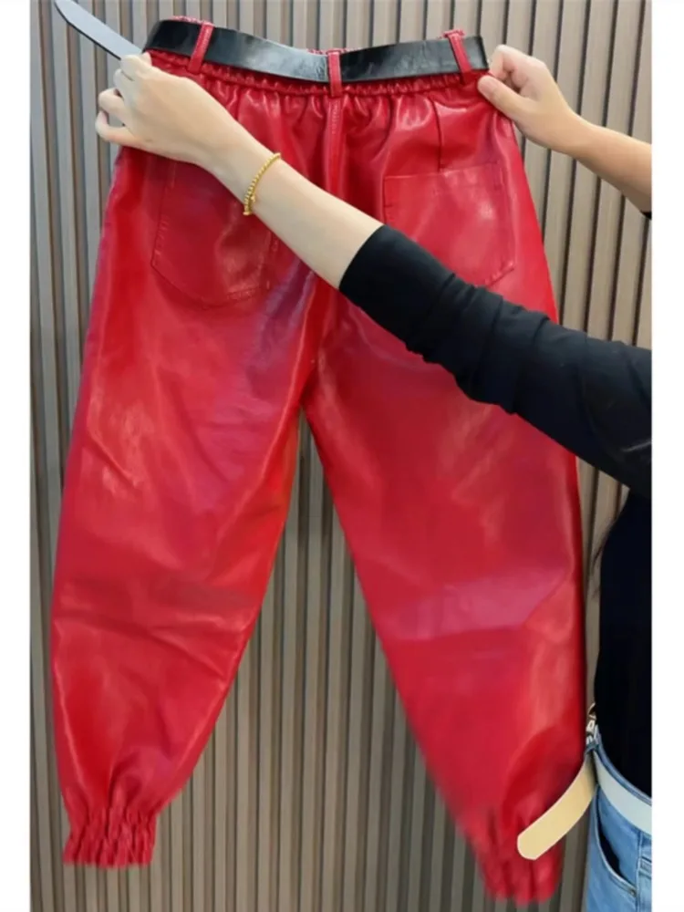 الخريف الشتاء السراويل الجلدية موضة عالية الجودة الساق يندبروف زائد المخملية هارين السراويل كل مباراة التخسيس بناطيل كاجوال النساء #5