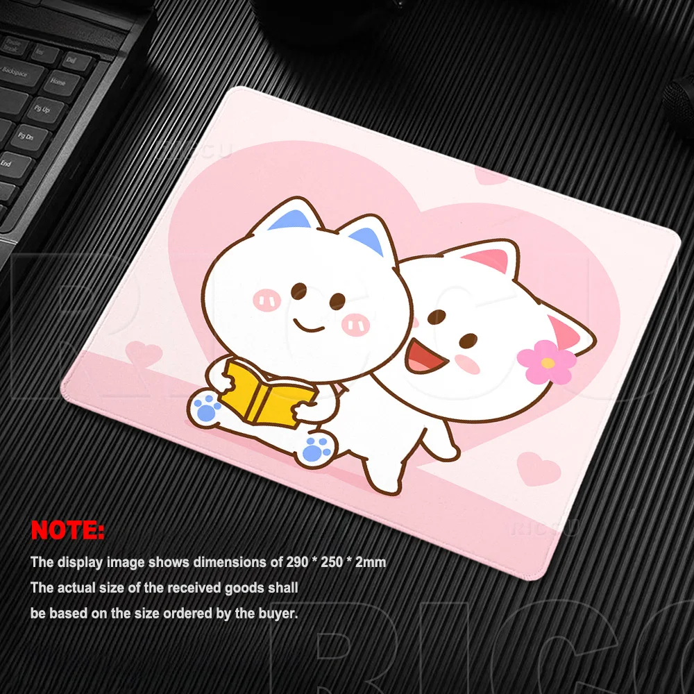 

Kawaii Peach Cats Small Mouse Pad Rubber Anti Slip Cute Laptop Mat for Sweethearts Gamer Pink Office Setup Japanese Accessories