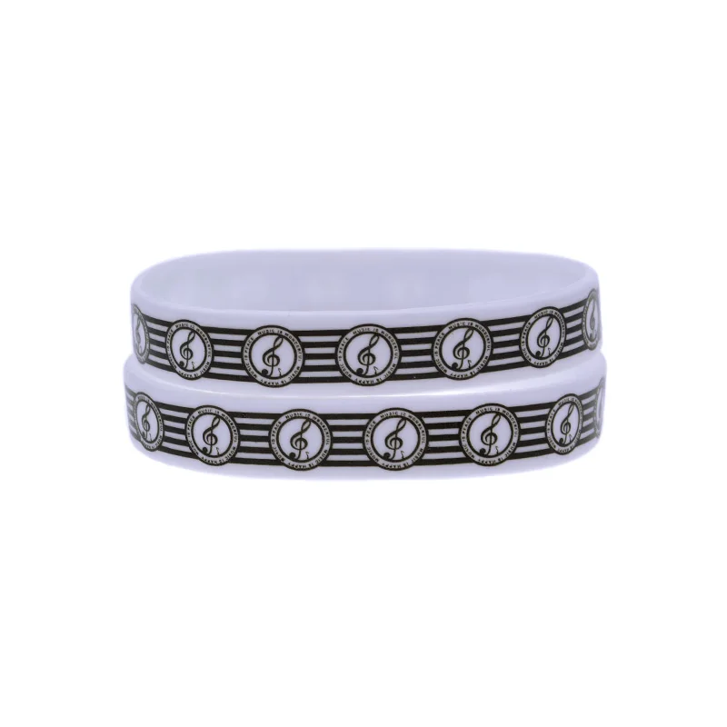 50 Stück Musik-Partygeschenke, Silikonarmband, bedrucktes Musiksymbol, Gummiarmband, weiß – Detail 3