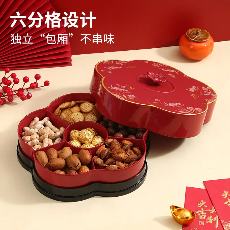 

Chinese Style Lace Candy Box New Year Dried Fruit Box Fruit Plate Snack Storage Box New Year Compartment Nut Box Wholesale