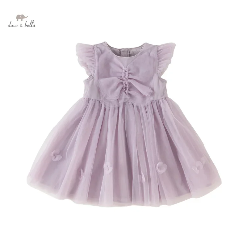 Dave Bella Girl's Princess Dress 2024 New Summer Children's Baby Sleeveless Purple Mesh Noble Cute Sweet Charm Party DB2240790