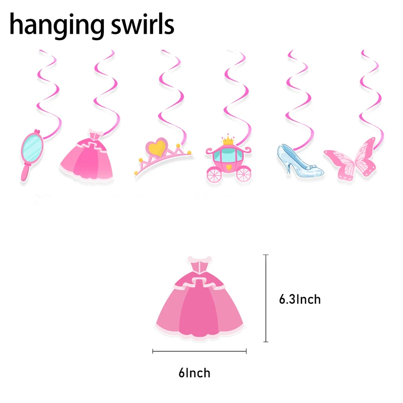 

princess hanging swirls pink decoration Girl birthday party supplies skirt crown baby shower idea wedding decar