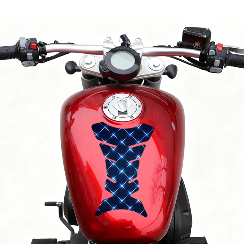 1 قطعة غطاء حماية عالمي لخزان وقود الدراجة النارية بشبكة زرقاء، مادة PVC، ملحقات تعديل المظهر، ملصق هيكل السمكة