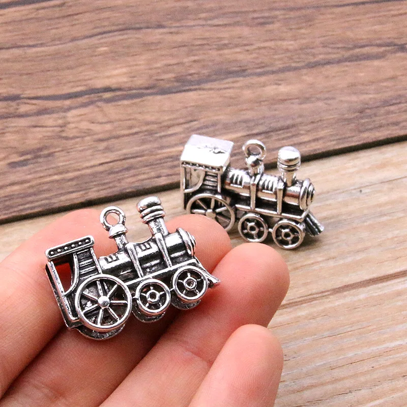 4Pcs 20*27mm 2 Color 3D Steam Train Charms Transportation Pendants Handmade Decoration Vintage For DIY Jewelry Making Findings