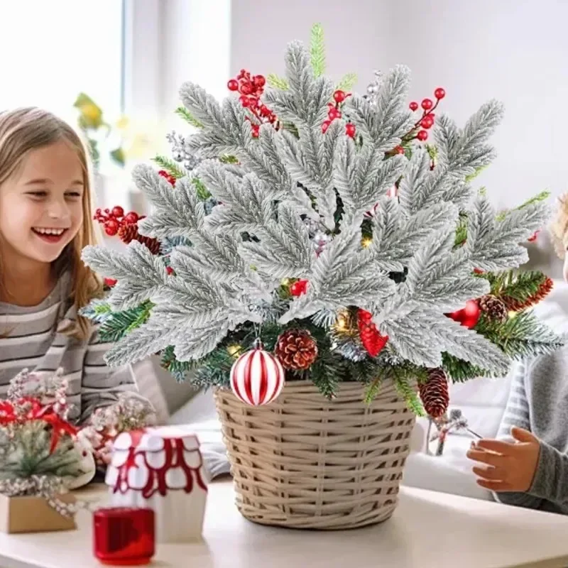 20/1 قطعة عيد الميلاد الصنوبر إبرة فروع السرو ورقة توافدوا شجرة عيد الميلاد الصنوبر الاصطناعي نبات صناعي إكليل حلية الثلوج غصين ديكور #5