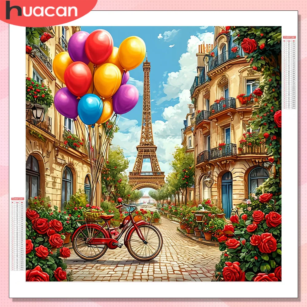 HUACAN Diamond Painting Tower Street Landscape Cross Stitch 